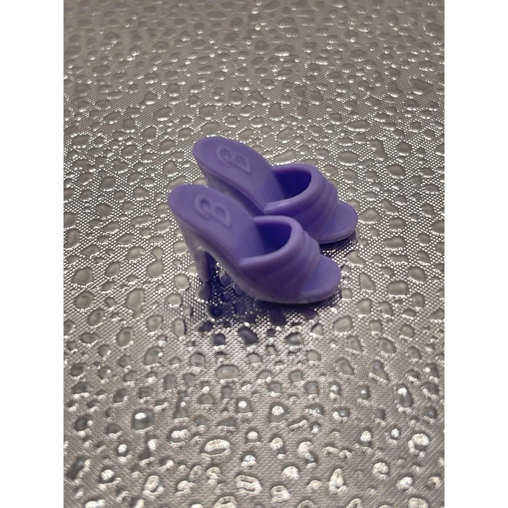 Barbie Doll Shoes Dark Purple Mules Slides Sandals‎ Open Back Heel Peep Toe #34